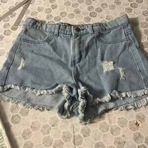 Junior Medium Frayed Hem Denim Jean Distressed Shorts